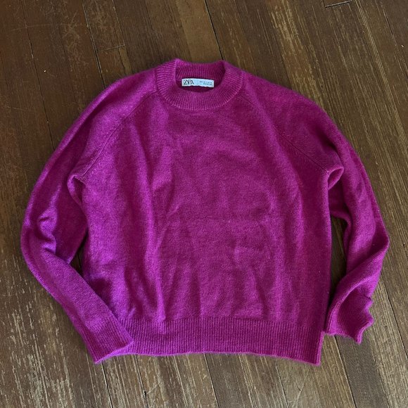Zara Sweaters - Zara Fuchsia / Hot Pink Crewneck Fuzzy Sweater Size Small